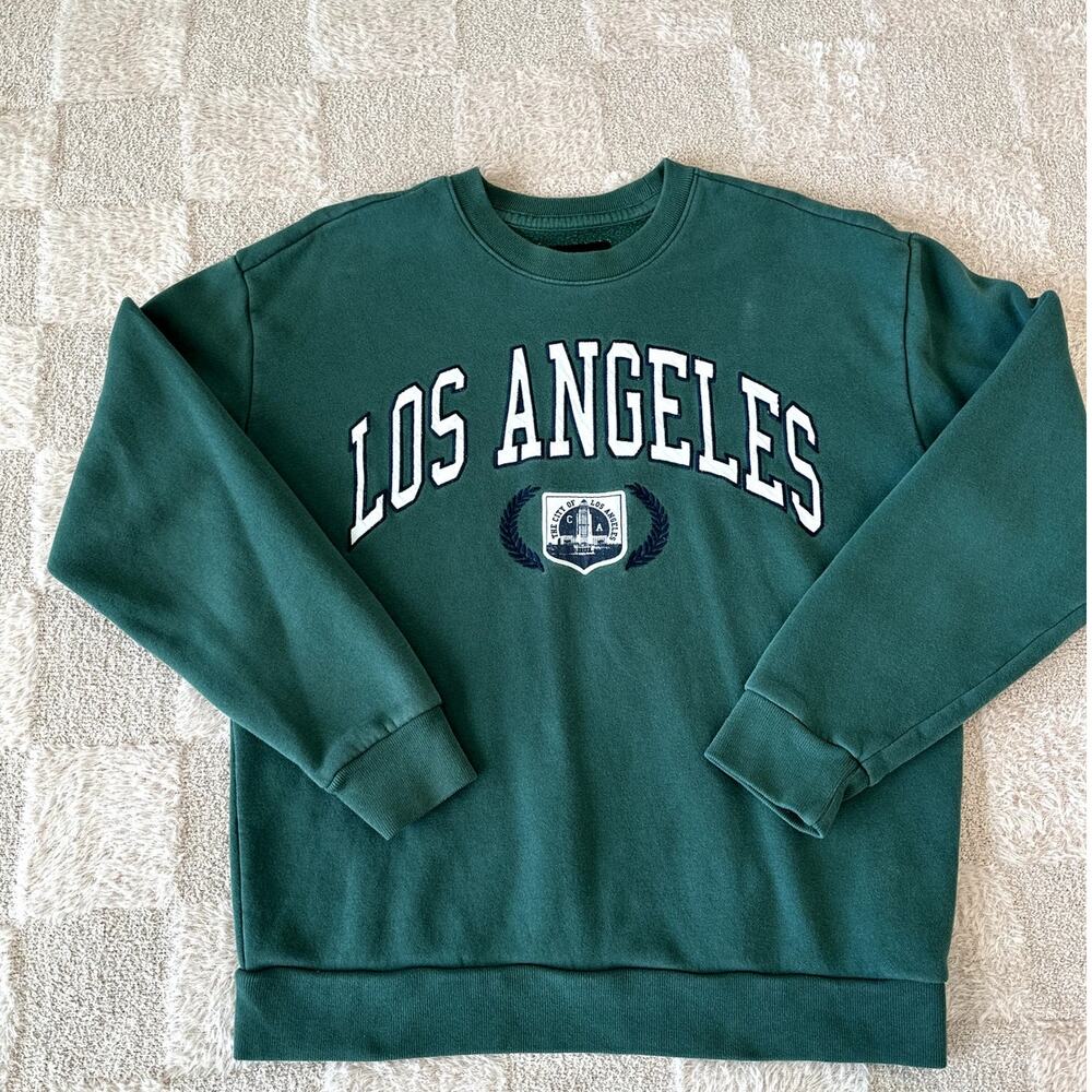 Hollister Sweatshirt Crewneck Hunter Green Los Angeles Relaxed Size Medium